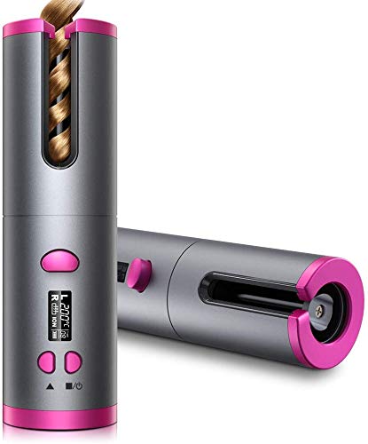 AURUZA Unbound Cordless Automatic Hair Curler, Anti-Tangle Wireless Auto Curling Iron Wand, Portable USB Rechargeable
