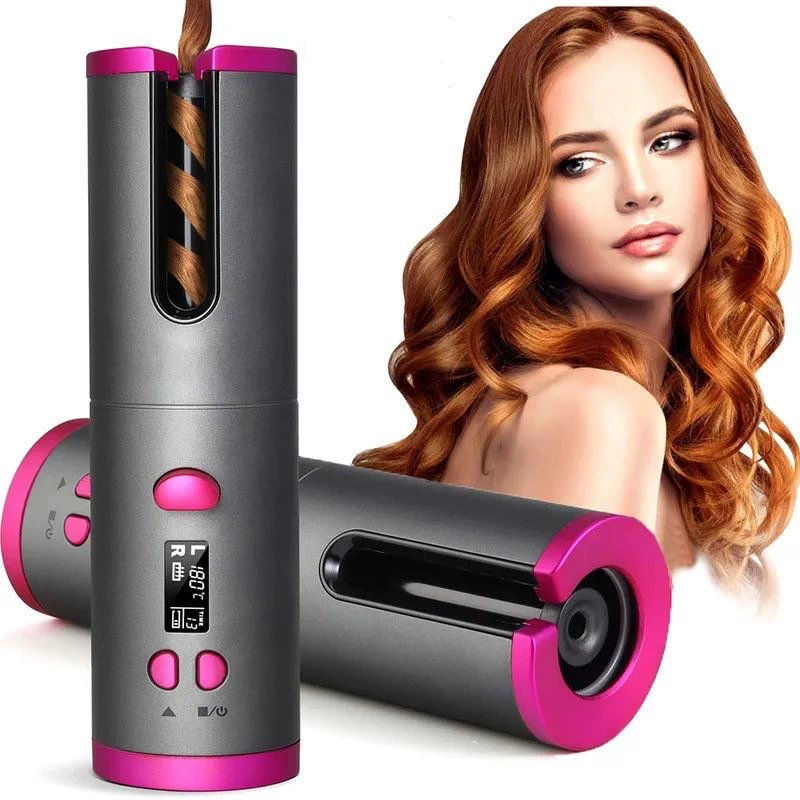 AURUZA Unbound Cordless Automatic Hair Curler, Anti-Tangle Wireless Auto Curling Iron Wand, Portable USB Rechargeable